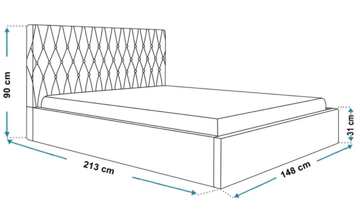 BETT Grau OLDO 3 Mit Bettkasten Knöpfe Kristall Dunkelblau 140x200 cm - Blau/Schwarz, Textil (140/200cm) - Sepro Meble