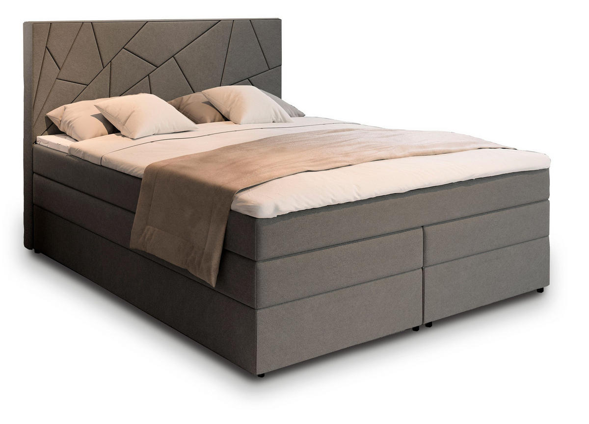 BOXBETT TRANI 180x200 cm mit Matratze und Topper - Grau - Grau, Holz (180/200cm) - MASSENO