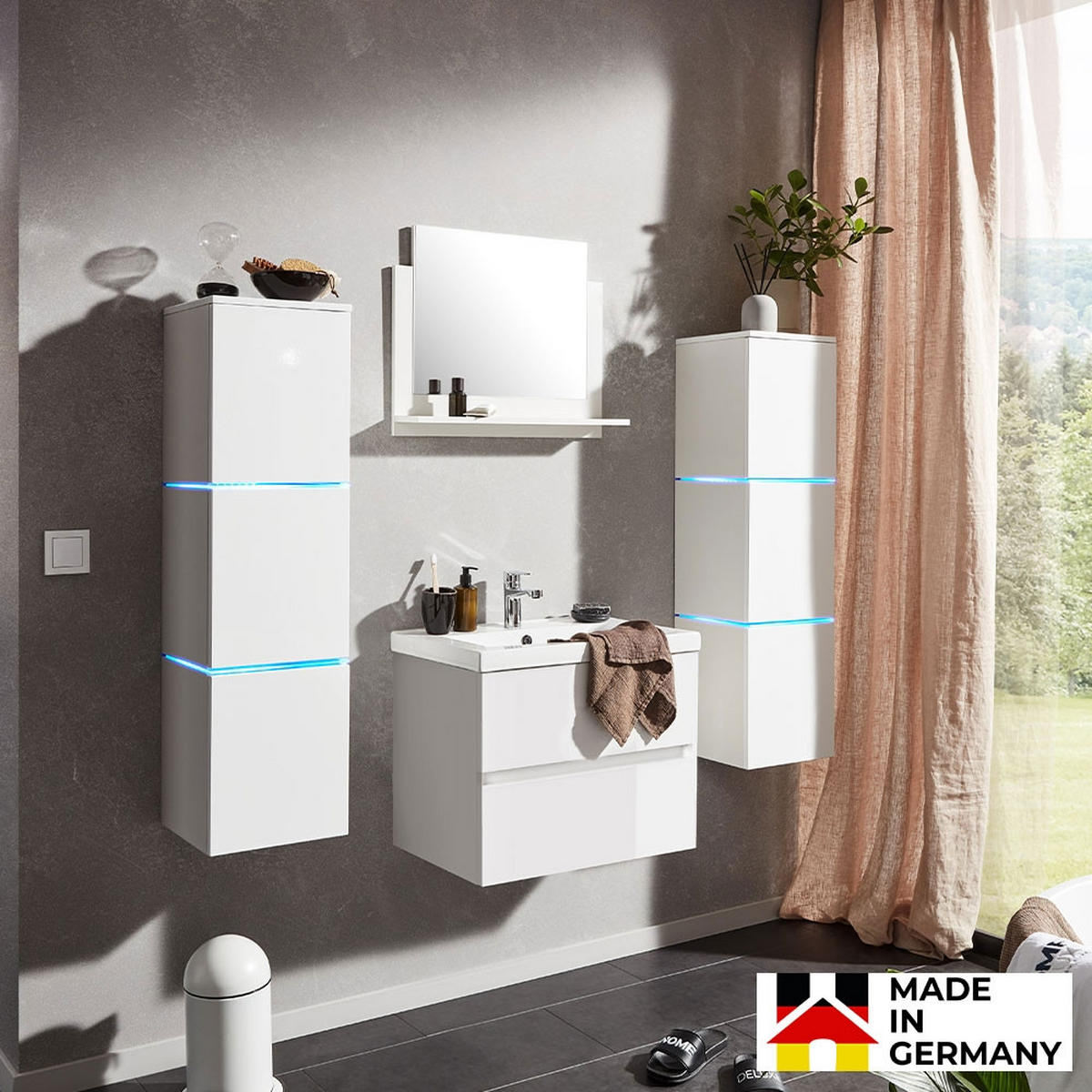 BADMÖBELSET WANGEROOGE DELUXE XL - Weiß, XL - Weiß, Holz/Keramik (110/30/30cm) - Home Deluxe