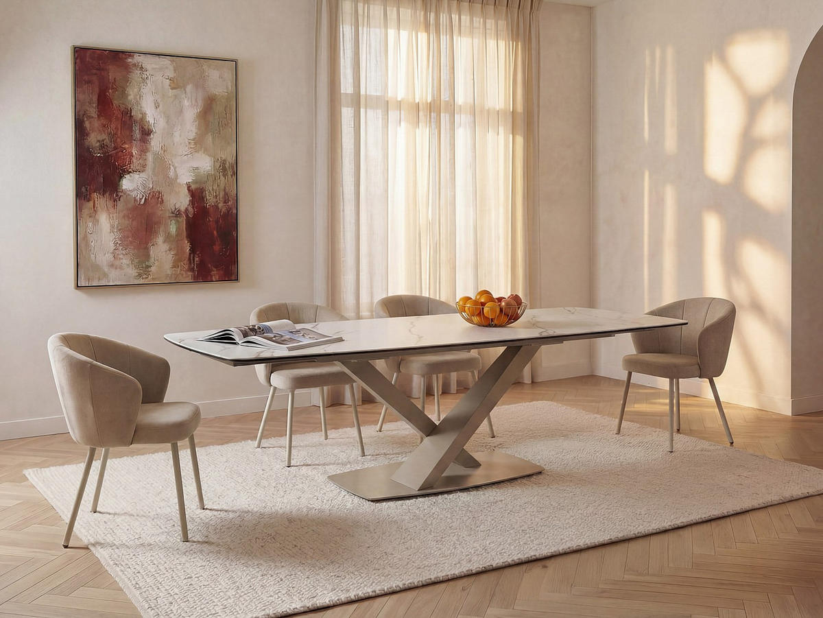 ESSTISCH - 6 Personen, 8 Personen, 10 Personen - Keramik, Glas - Beige, Weiß - MALATA - Beige/Weiß, Glas/Keramik (90/220/76cm) - Vente-Unique