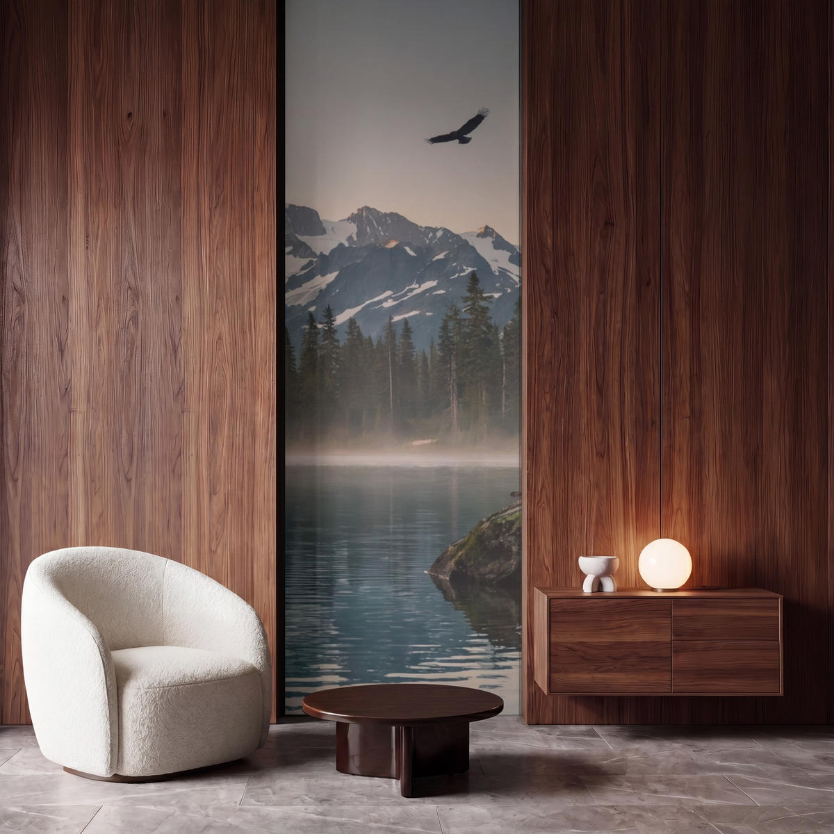 TAPETE - Berge - Wasser - Bäume - 100x280 cm - Multicolor, Papier (100/280cm) - OnlyWow