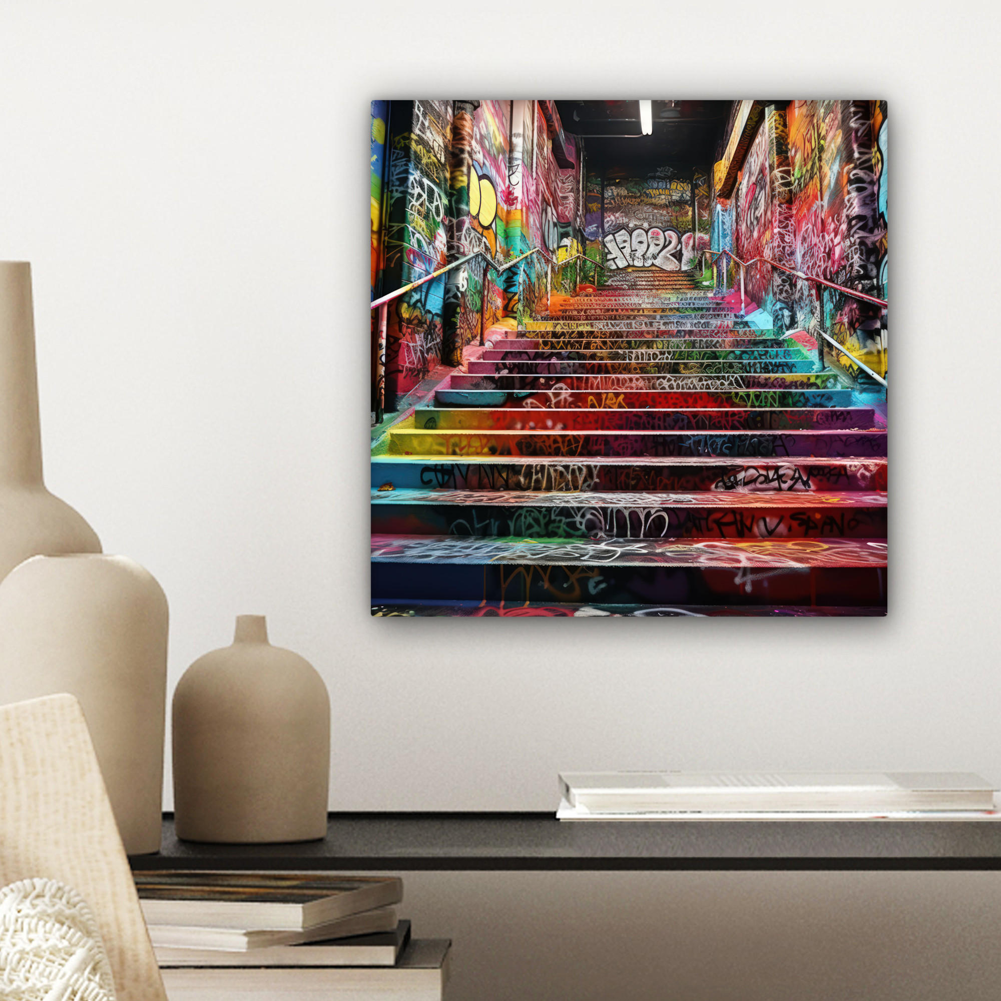 LEINWANDBILD Treppe - Graffiti - Farben - Kunst 20x20 cm - Multicolor, Textil (20/20cm) - MuchoWow