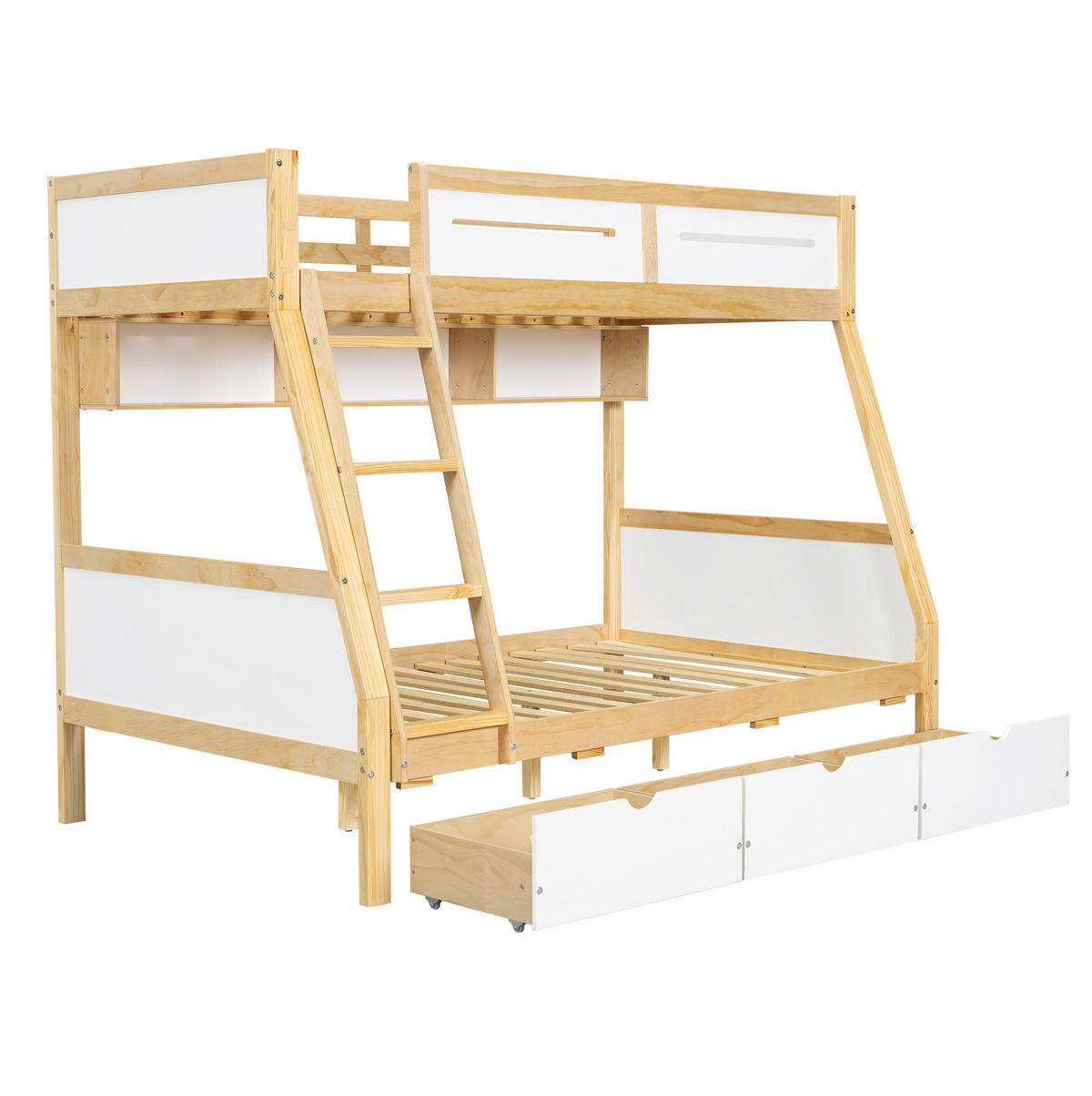 ETAGENBETT 90/200 & 120/200 cm Weiß/Natur mit 3 Schubladen und Bilderbuchständer - Weiß, Holz (90/200cm) - Flora Grace