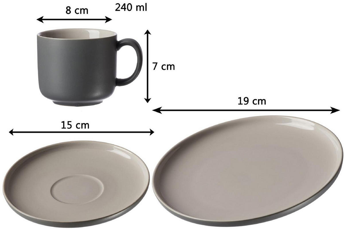 KAFFEESERVICE Jasper grau 12er Set - Grau, Keramik (1/1/1cm) - Ritzenhoff Breker
