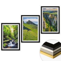 WANDBILDER 3er-Set - 40x60 cm Schwarzer Rahmen - Grüne Berge Wasserfallwald - Schwarz, Kunststoff (40/60cm) - ArtPrintCave