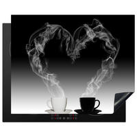 HERDABDECKPLATTE Kaffee - Herz - Schwarz und weiß - Tassen 65x52 cm - Weiß, Kunststoff (65/0.2/52cm) - MuchoWow