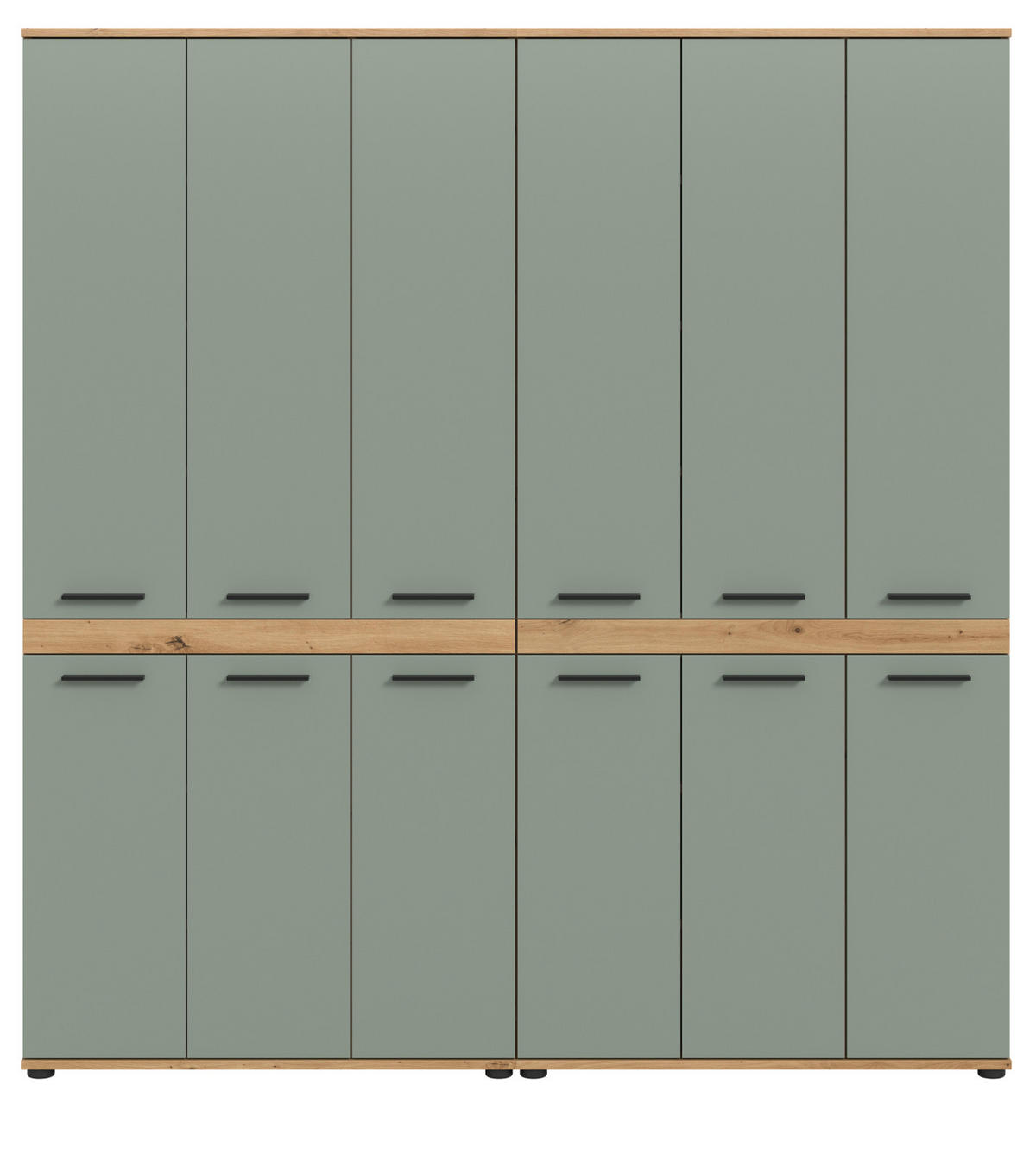 HOCHSCHRANK Salbei grün, Eiche Artisan 180 x 191 cm, XXL Mehrzweckschrank - Salbeigrün/Schwarz, Holzwerkstoff/Kunststoff (180/191/31cm) - Inn.Furn