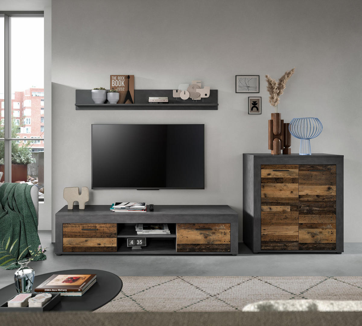 WOHNWAND Milo 3 tlg. (B/H/T: ca. 255/159/40 cm) in Matera/Old Wood - Naturfarben, Holzwerkstoff (255/159/40cm)