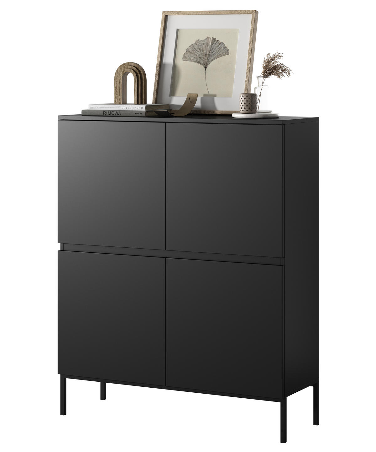 HIGHBOARD Bemmi Schwarz mit schwarzen Beinen 4-türig 100 cm - Schwarz, Holzwerkstoff/Metall (100/122/35cm) - Selsey