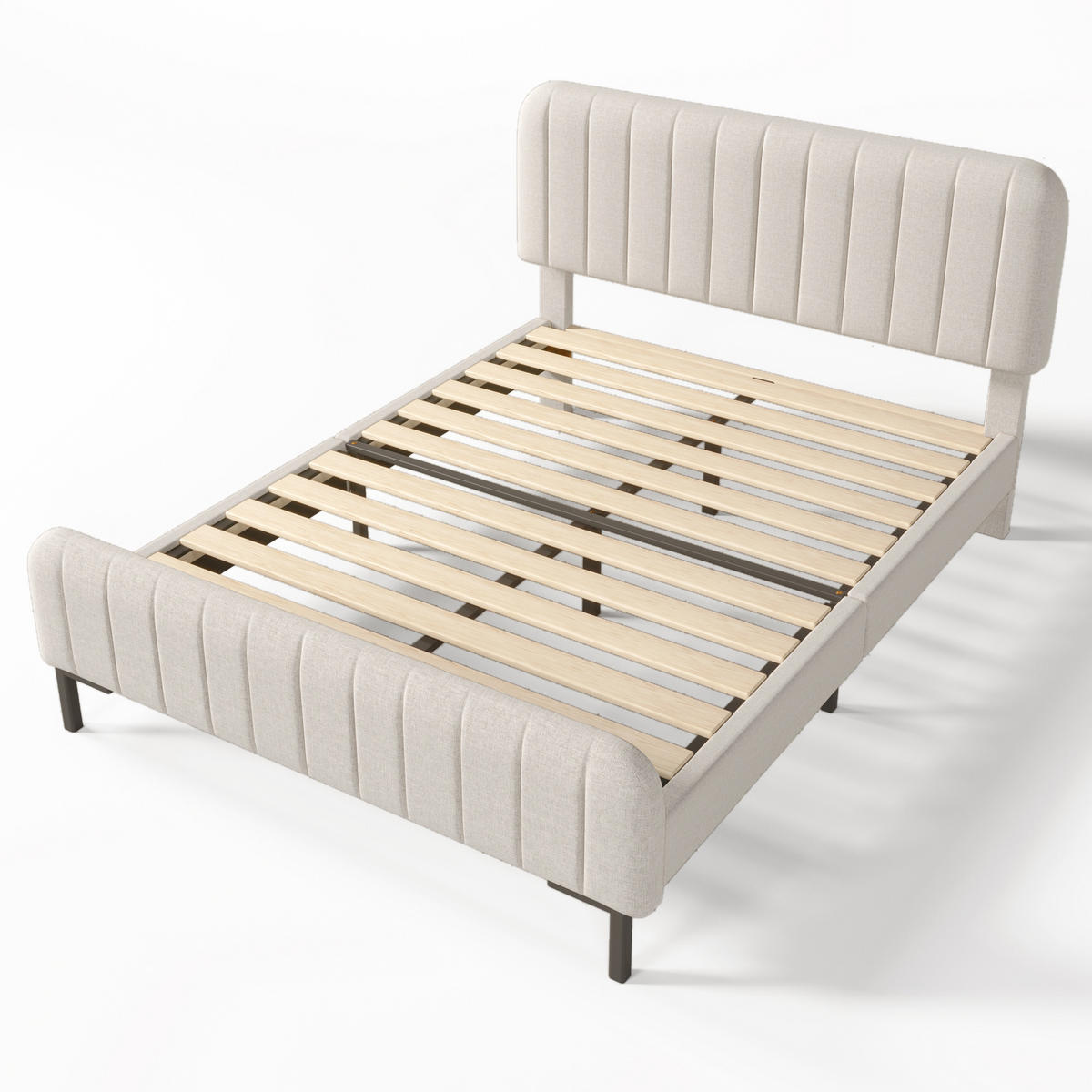 POLSTERBETT 140/190 cm Doppelbett mit verstellbarem Kopfteil und Lattenrost Grau Beige - Beige/Grau, Holz/Metall