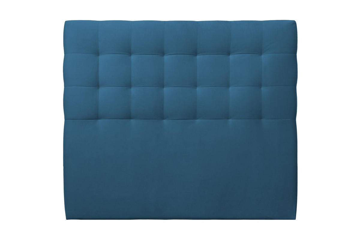 KOPFTEIL gepolstert - Gesteppt – ozeanblauer Samtstoff - 200 cm - Beige/Dunkelblau, Holz (200/120/10cm) - Sommeil de Plomb