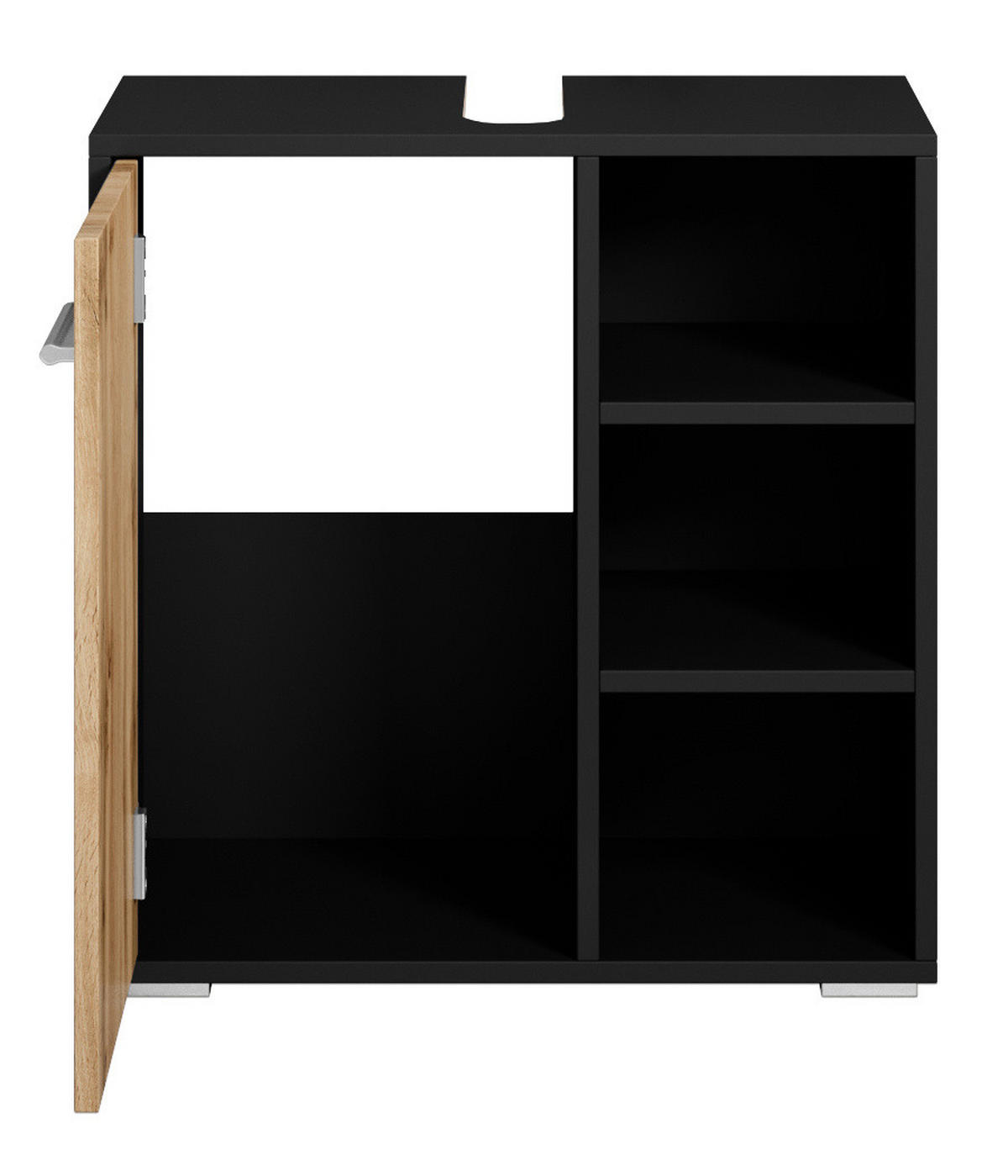 WASCHBECKENUNTERSCHRANK Neptunus 1 Tür Schwarz mit Eiche - 60 x 30 x 60 cm - Eichefarben/Schwarz, Holz (60/60/30cm) - Badplaats