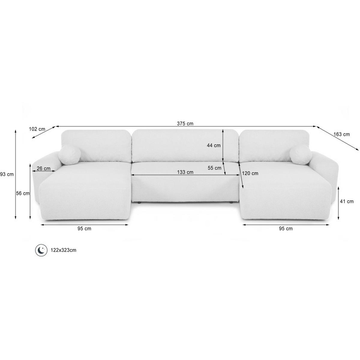 WOHNLANDSCHAFT Noel mit Schlaffunktion, Dunkelgrau, Bouclé-Stoff - Dunkelgrau, Holzwerkstoff (375/93/163cm) - Beautysofa