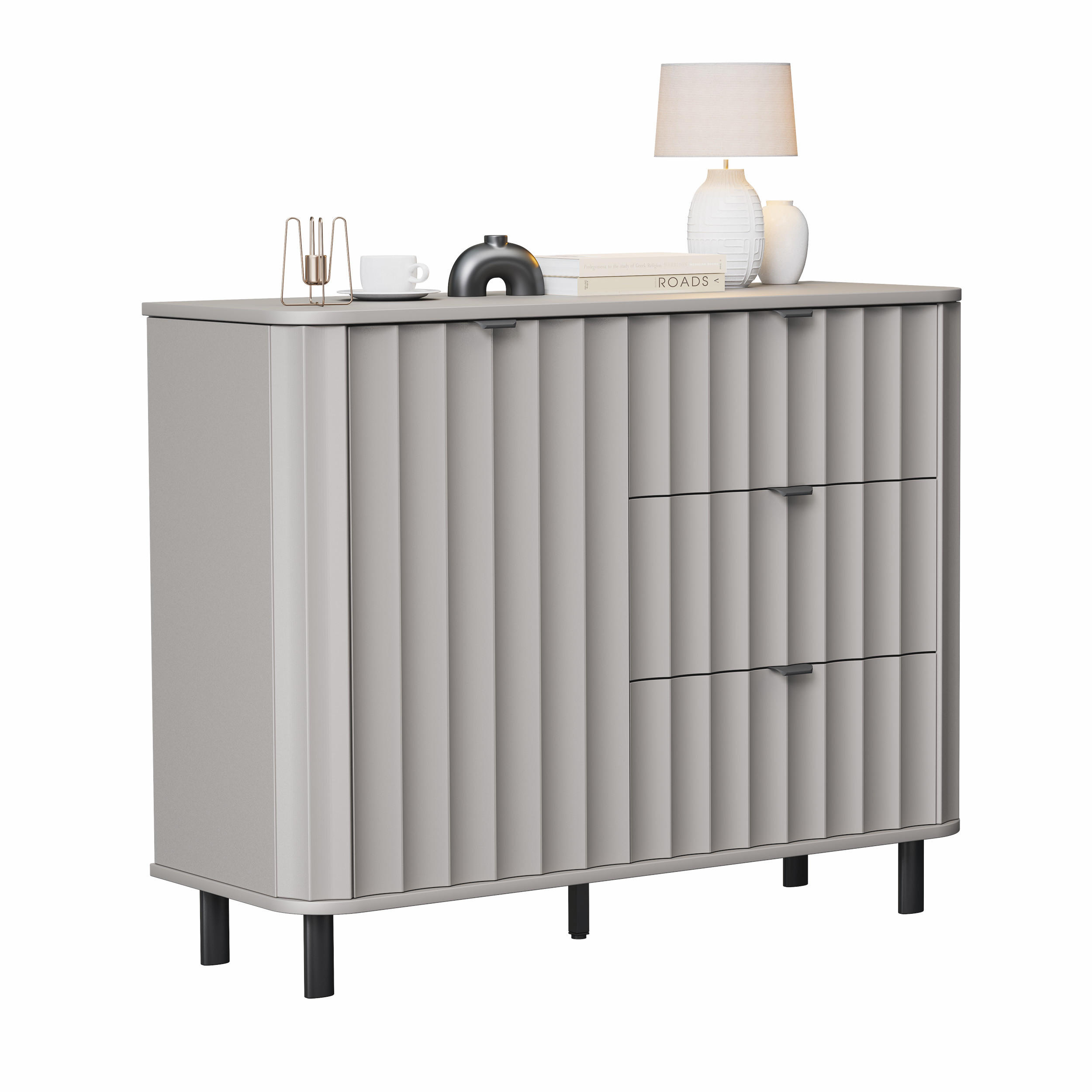 KOMMODE VITA 111 cm, 3 Schublade(n) Lehmgrau - Schwarz/Grau, Holzwerkstoff/Metall (111/91/40.5cm) - Idohome