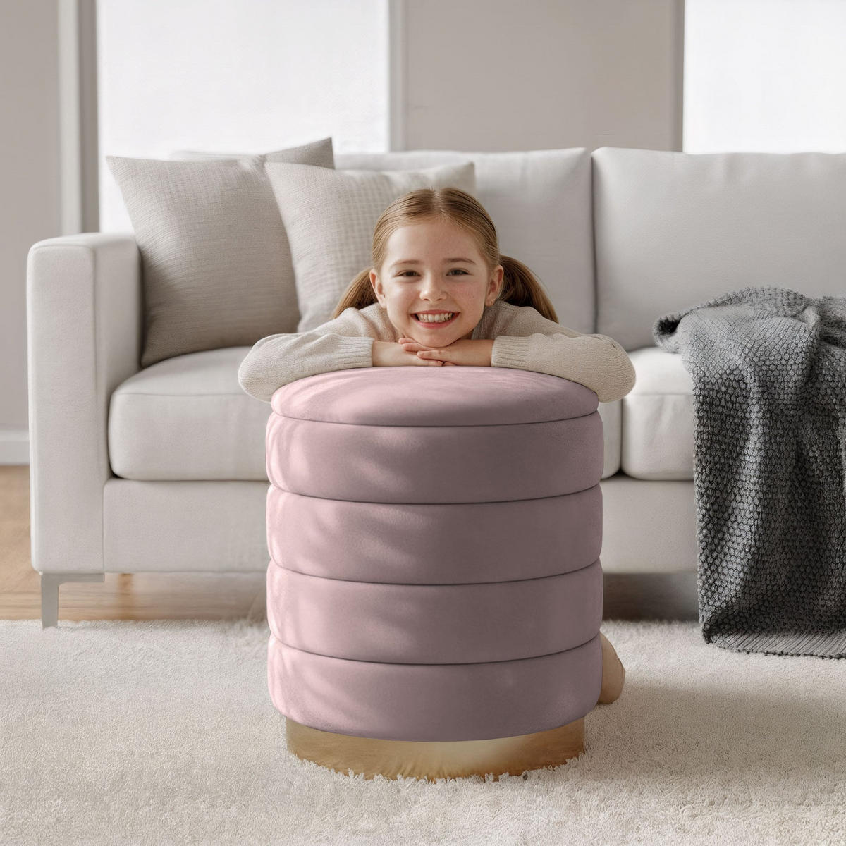 SITZHOCKER LUNA, Rosa, T40xB40xH44 - Pink, Holz (40/44/40cm) - Milordbikes