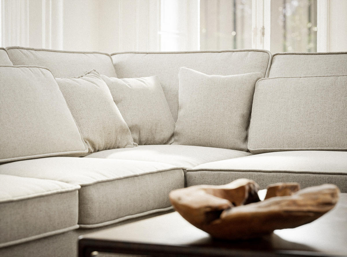 ECKSOFA Kirou Hellbeige Webstoff - Rechts Seite - Creme/Schwarz, Holz/Holzwerkstoff (225/311cm) - Maison de Reve