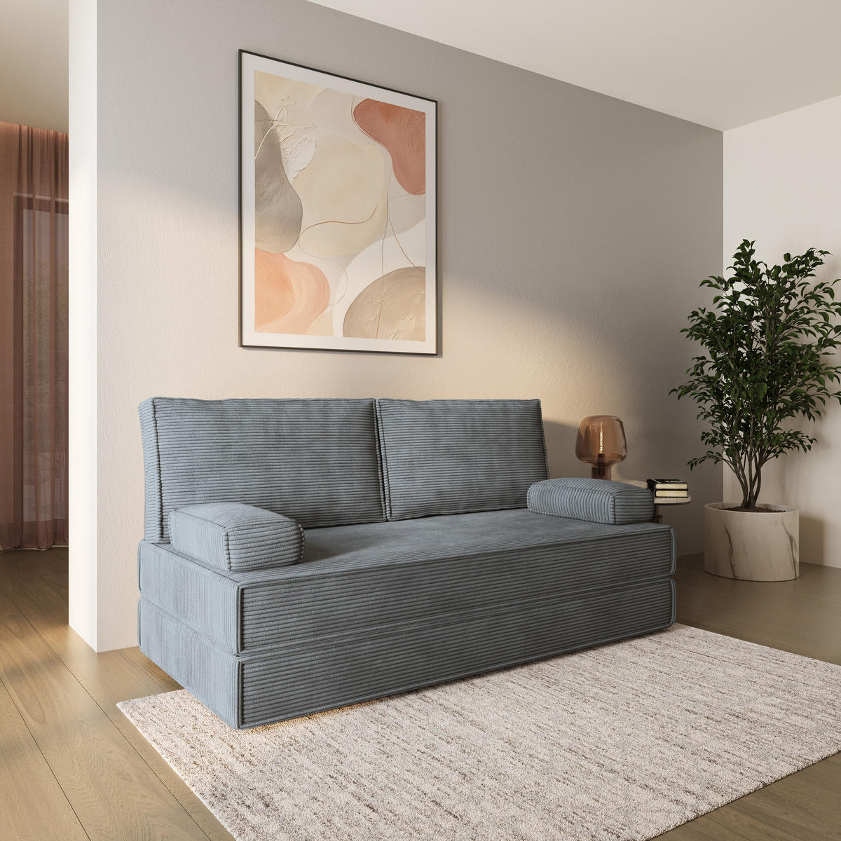 BETTSOFA SILAR aus Schaumstoff Cordstoff Grau Schlaffunktion - Grau, Textil (170/86/80cm) - MASSENO