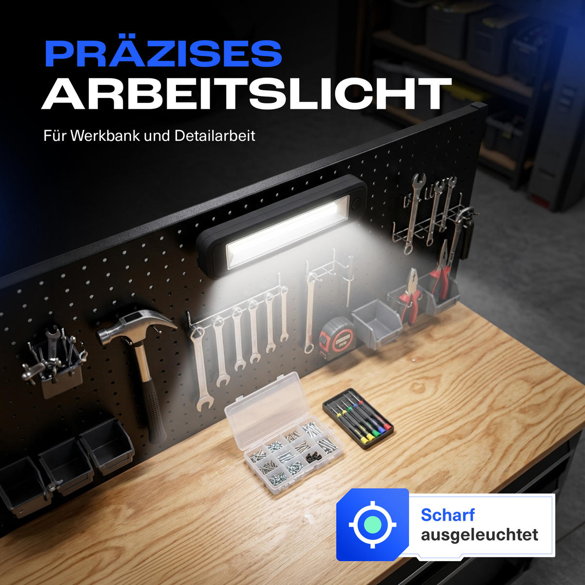 LED-BATTERIE-ARBEITSLEUCHTE - praktische Handlampe mit Magnet und Haken für Werkstatt und Zuhause, 1 Stück - Weiß, Kunststoff (5.5/2.9/22cm) - Northpoint
