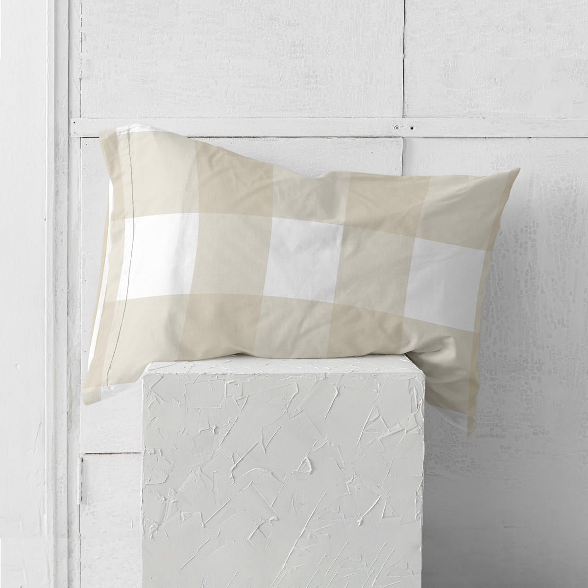 KISSENBEZUG gingham 80x80 cm beige - Beige, Textil (80/80cm) - Happy Friday