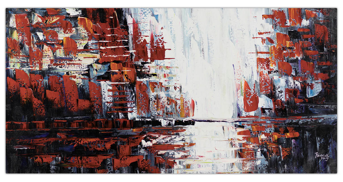 XXL ÖLGEMÄLDE Rot 200/100 cm - Rot/Weiß, Holz/Textil (200/100cm) - KUNSTLOFT
