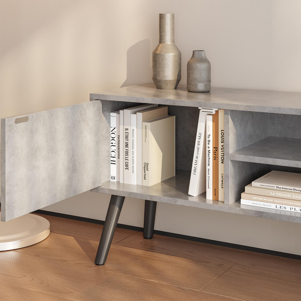 LOWBOARD Eskilstuna - Grau, Holz/Holzwerkstoff (120/46.5/29.5cm) - [en.casa]