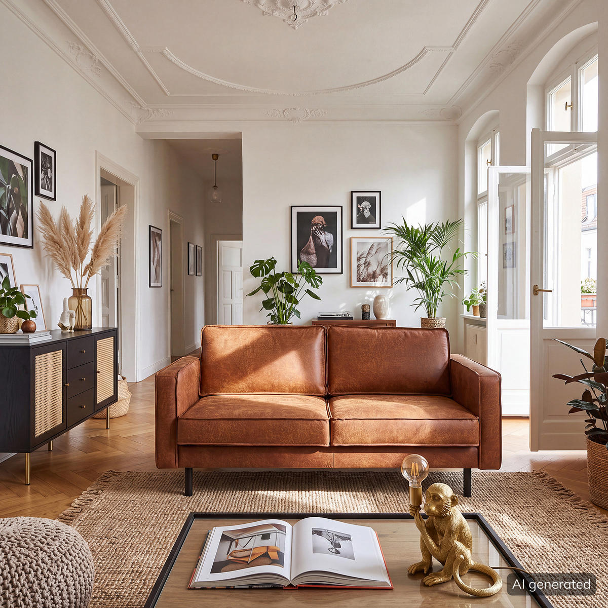 2-SITZER SOFA - Cognac/Schwarz, Leder/Textil (164/81/96cm) - home24