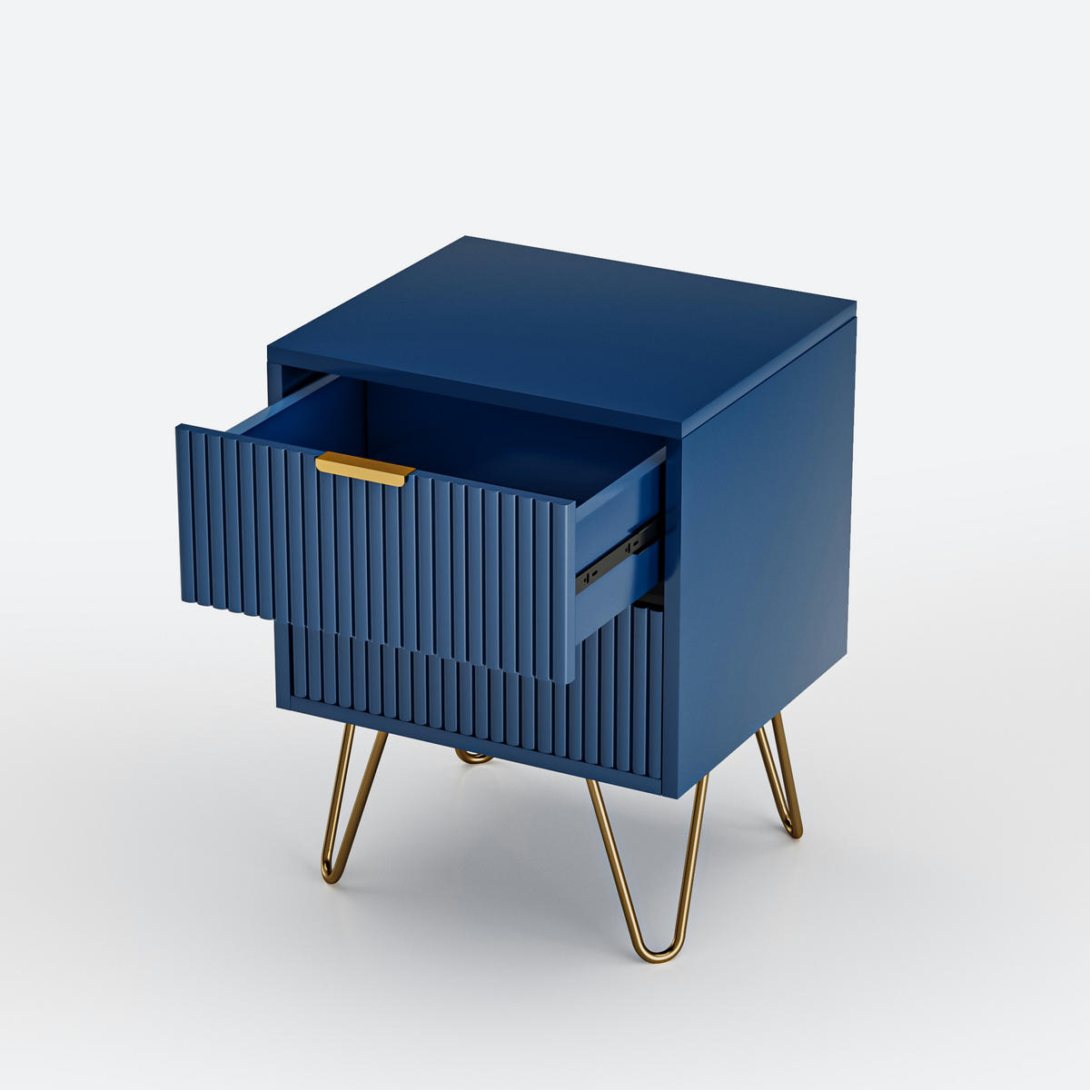 NACHTSCH- 2 Schubladen - Beine aus Metall - Marineblau - Blau, Holz (40/70/60cm)