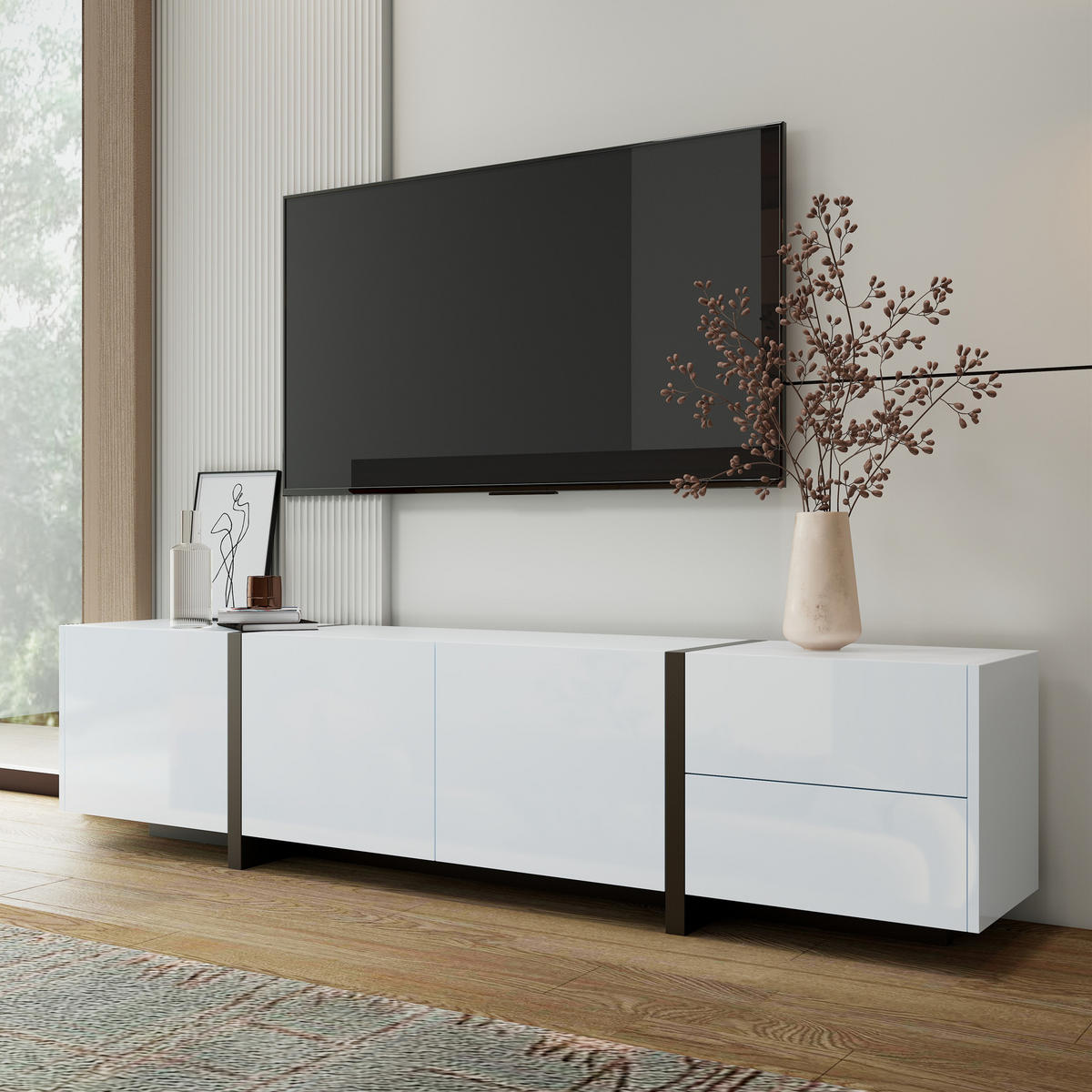 TV-ELEMENT mit 3 Türen und Schublade 170 cm Weiß/Schwarz Hochglanz - Weiß, Holzwerkstoff (30/39/170cm) - Beauniv