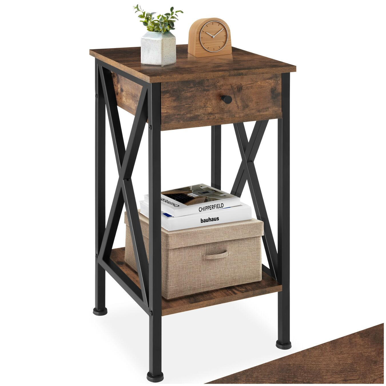 BEISTELLTISCH Dayton,35 x 35 x 70,5 cm,Industrial Holz dunkel, rustikal - Rostfarben, Holzwerkstoff (35/35/70.5cm) - tectake