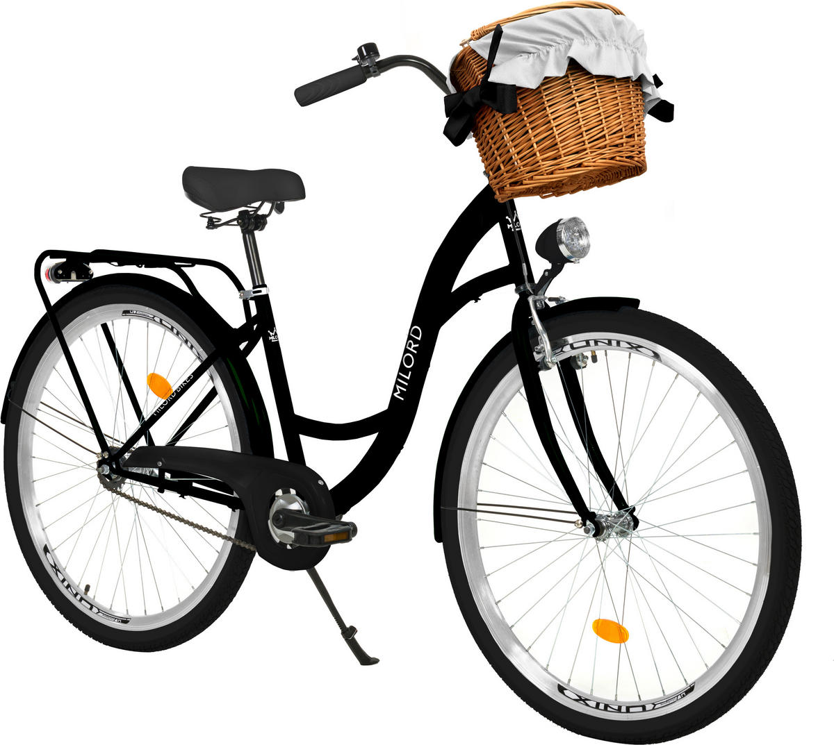 CITY-FAHRRAD Milord mit Weidenkorb, 28 Zoll, Schwarz, 1-Gang - Schwarz, Metall (46cm) - Milordbikes