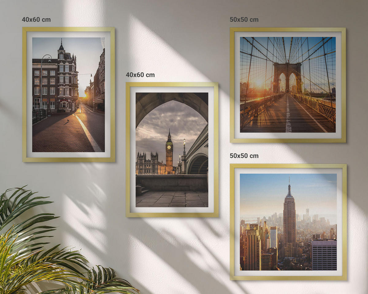 WANDBILDER 4er Set - 50x50 cm & 40x60 cm Goldrahmen - London-Ansichtsgemälde-Set - Goldfarben, Kunststoff (50/50cm) - ArtPrintCave