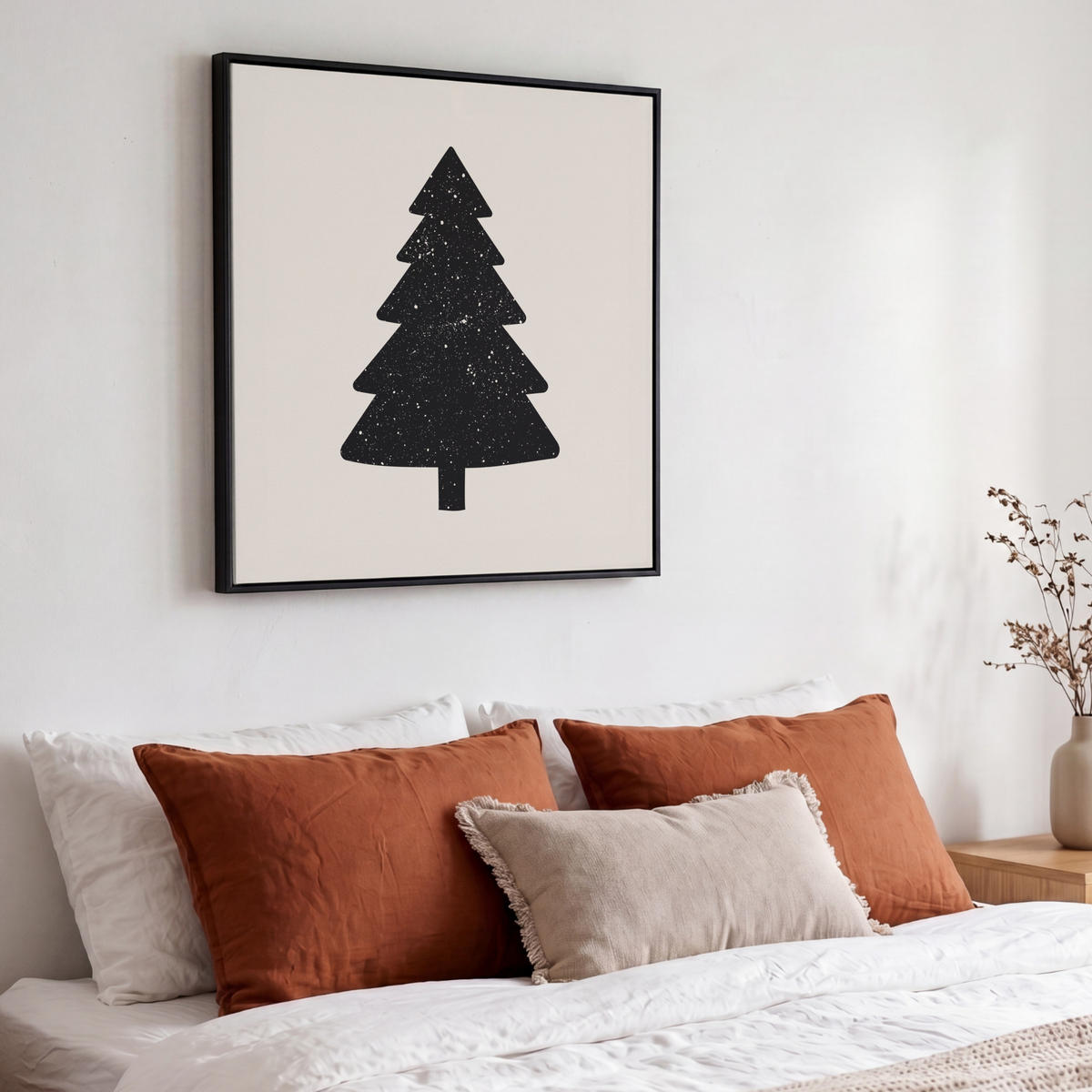 LEINWAND Bilder mit Rahmen - Weihnachtsbaum - Schwarz - Urlaub - Beige - 50x50 - Schwarz, Textil (50/50cm) - MuchoWow