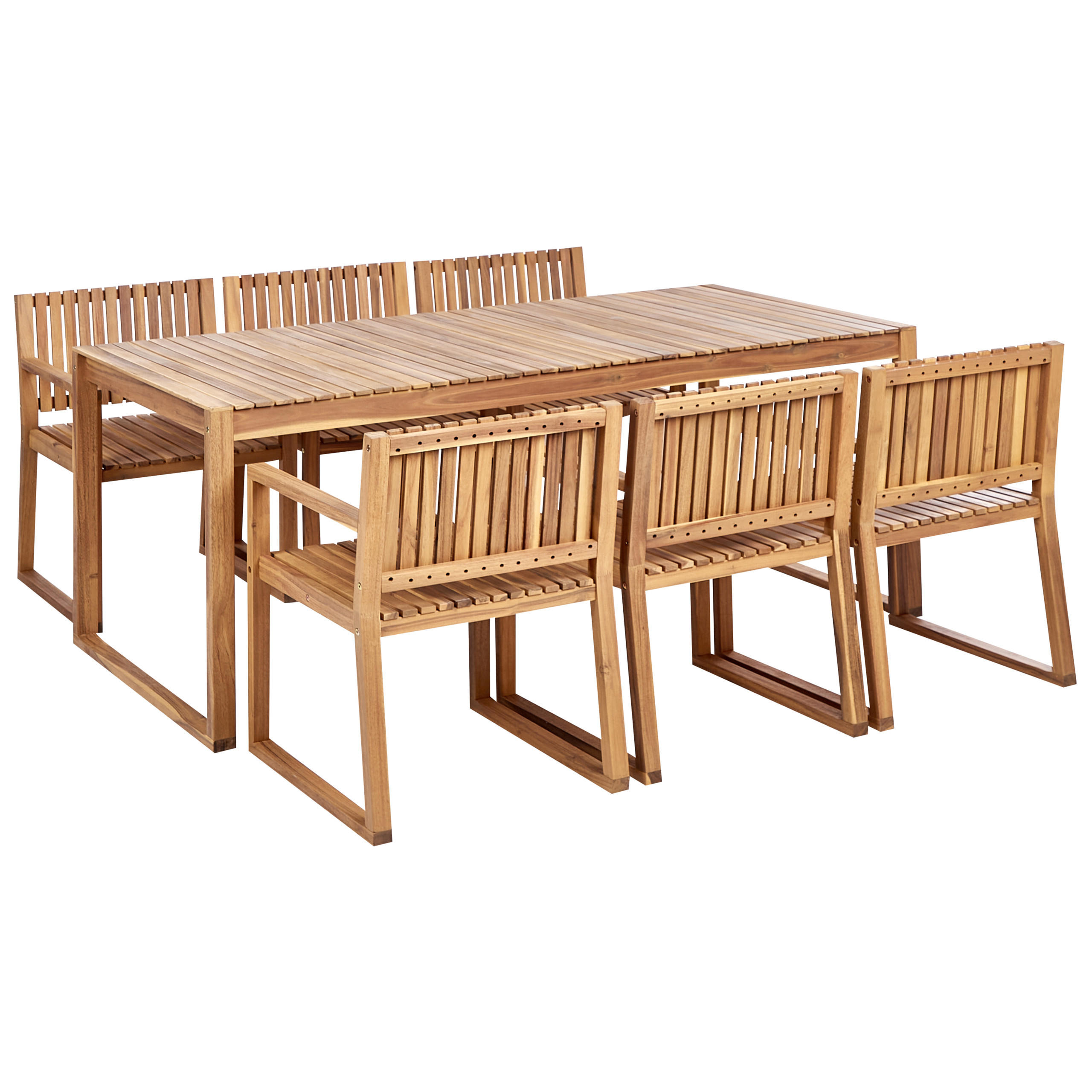 GARTENMÖBEL-SET 6-Sitzer Heller Holzfarbton Sassari II - Hellbraun, Holz - Beliani