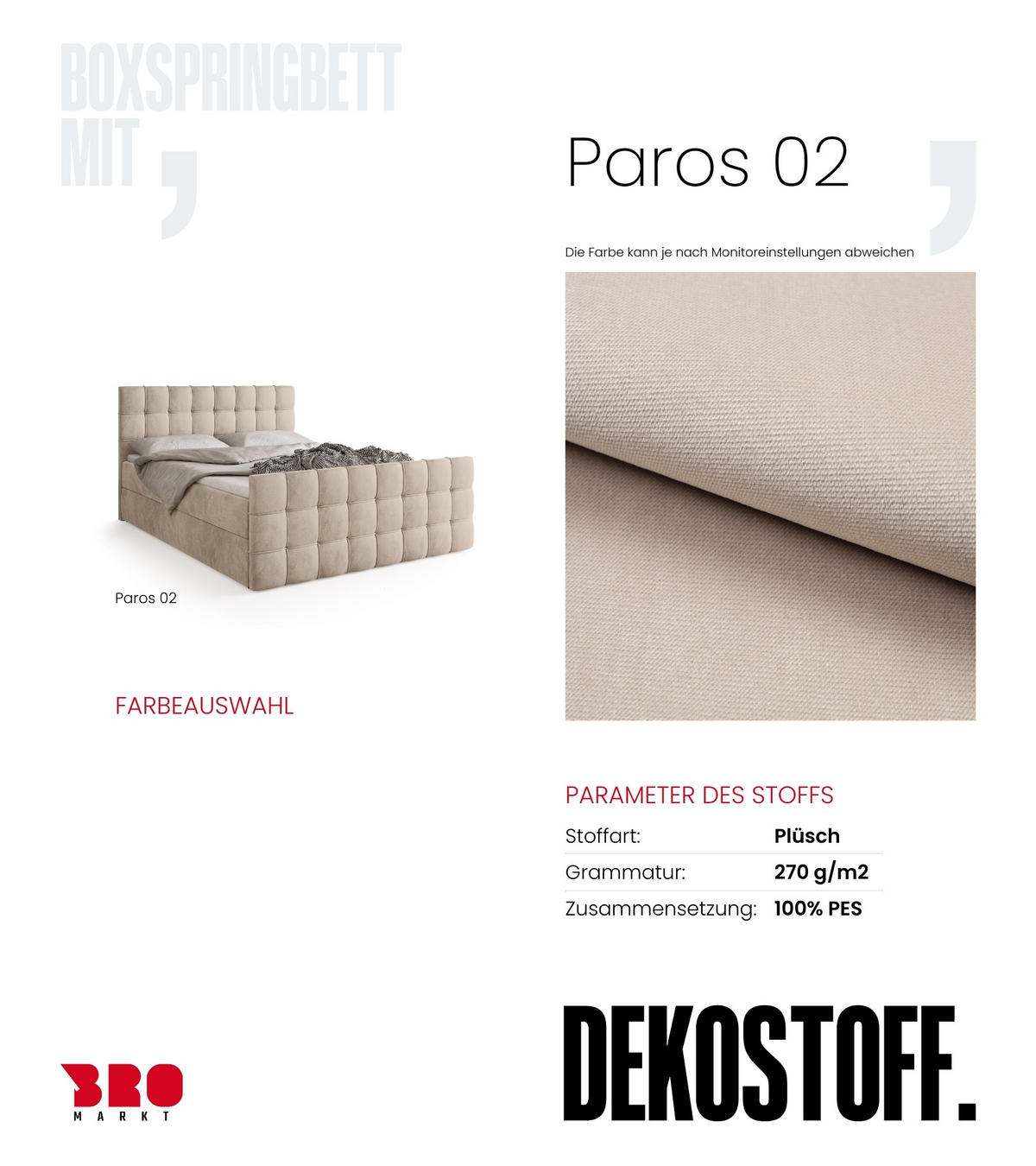 BOXBETT Detroit Duo mit Topper 180/200 Creme - Creme, Textil (180/200cm) - Bromarkt