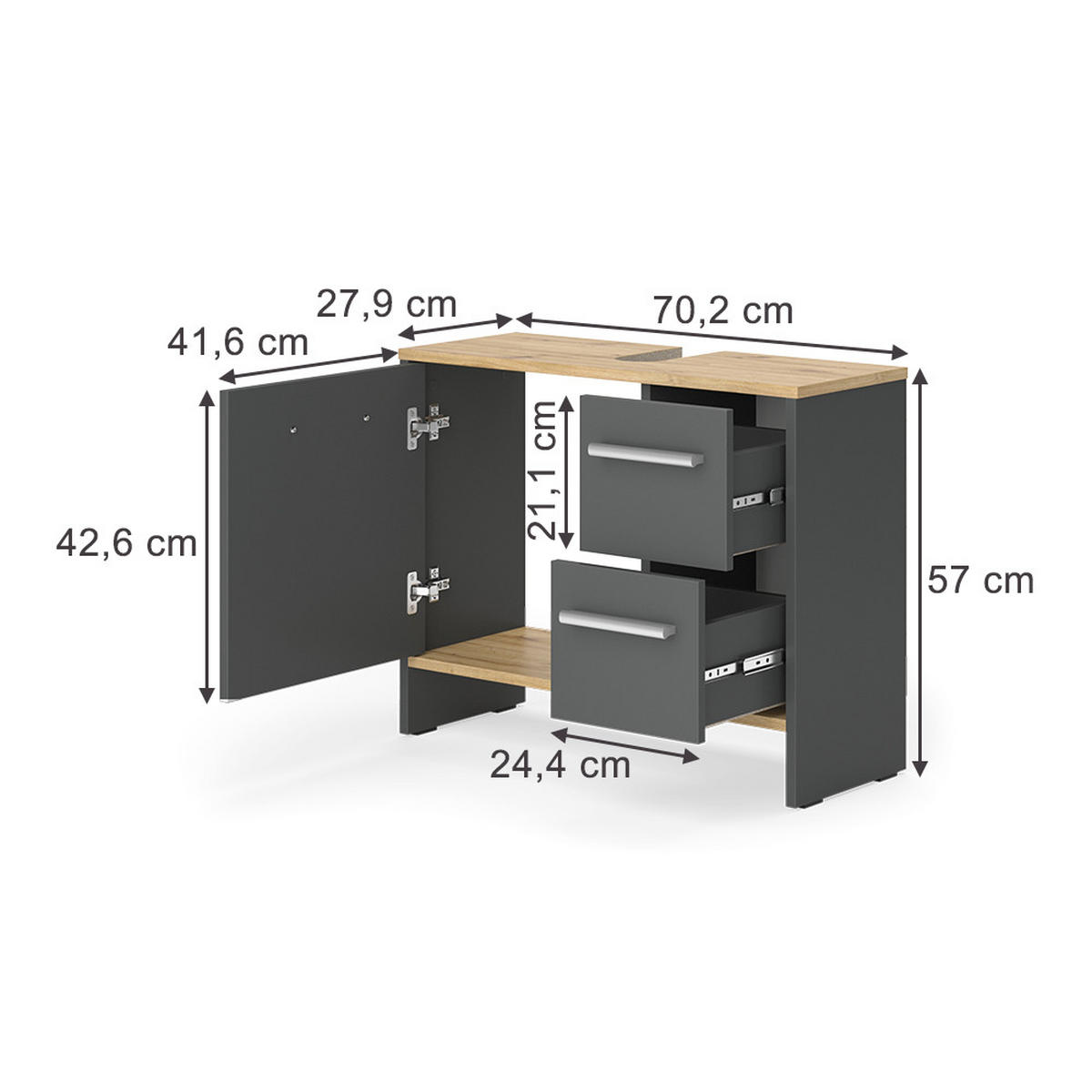 DOLNÍ SKŘÍŇKA POD DŘEZ Karli Antracit - medově dubová/antracitová, kompozitní dřevo (70.2/57/27.9cm) - Vicco