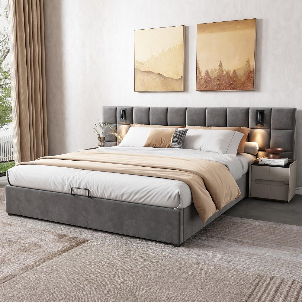 Thumbnail - Komhtom Polsterbett, Grau, Textil, Mode, 2-Sitzer, Rechteckig, 160x200 cm, Schlafzimmer, Betten, Polsterbetten