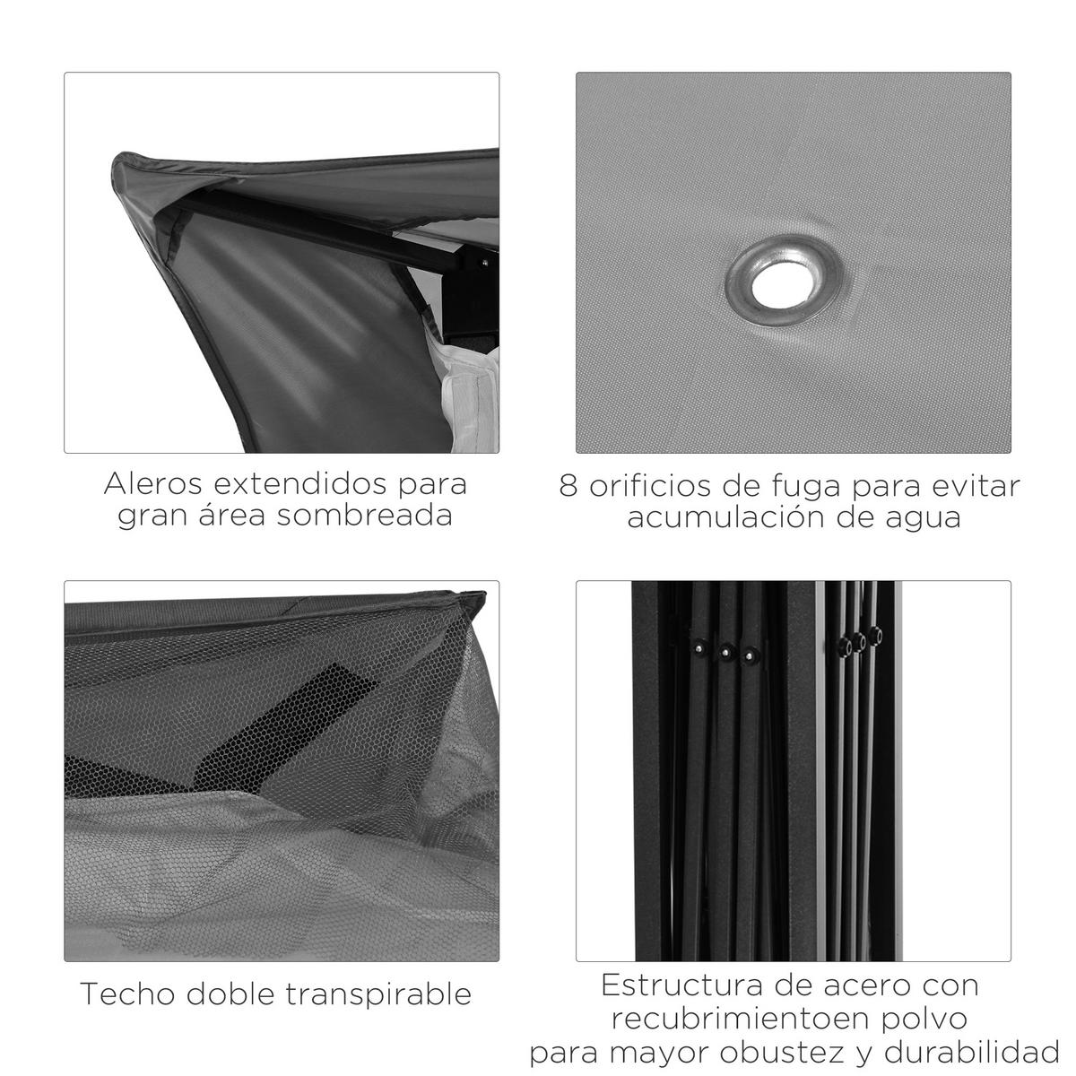 FALTPAVILLON, 3,3x3,3m, 4 UV-beständige Netzseitenwände, Tragetasche, Hellgrau - Multicolor, Metall (325/270/325cm) - FORIOUS