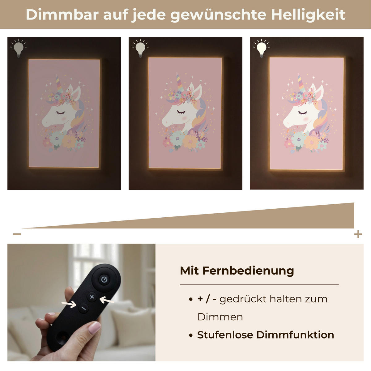 DOBÍJECÍ NOČNÍ LAMPIČKA Jednorožec - růžová - květiny 60x90 cm - růžová, kompozitní dřevo (8/60/90cm) - OnlyWow