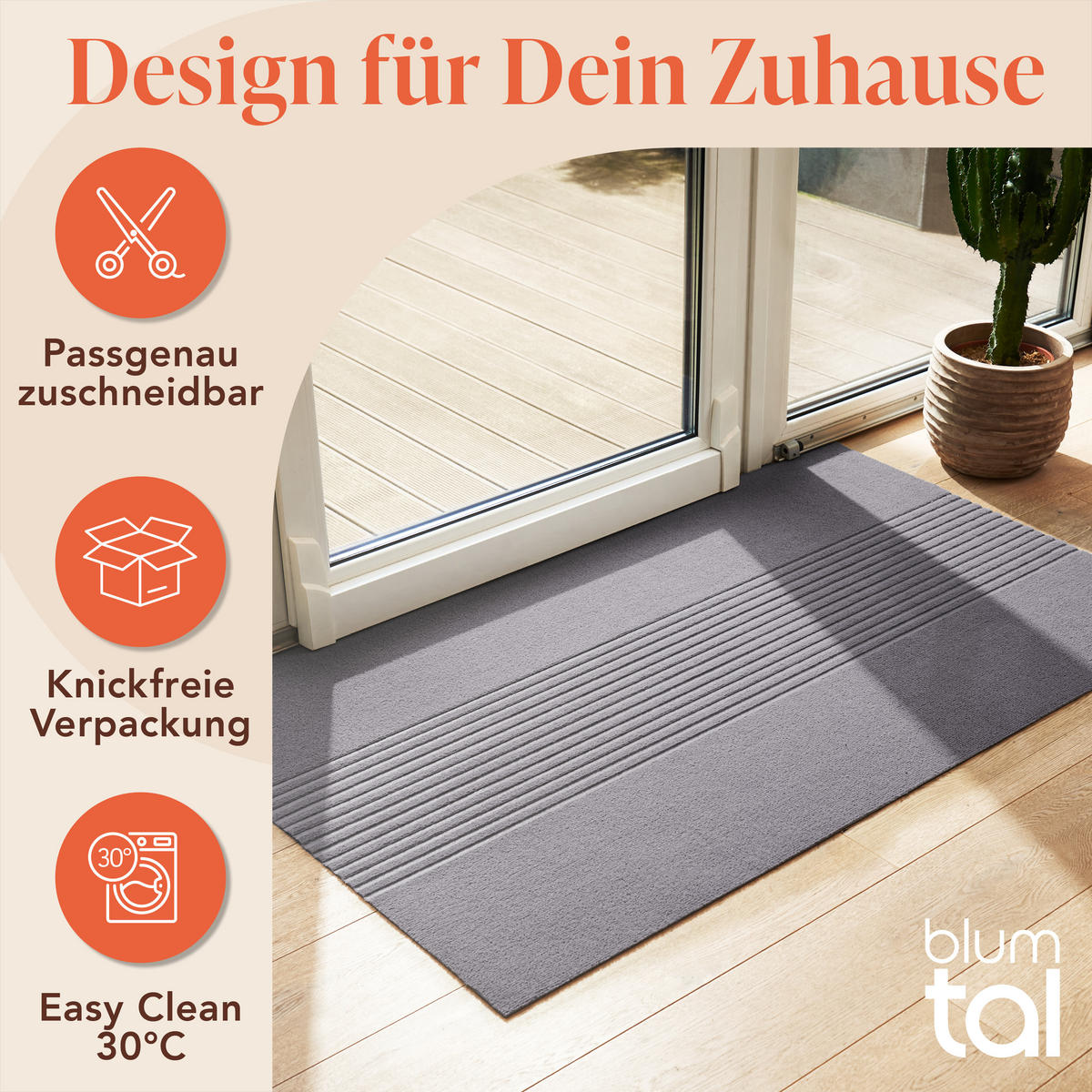 FUSSMATTE 60/90 cm Grau - Grau, Textil (60/90cm) - Blumtal