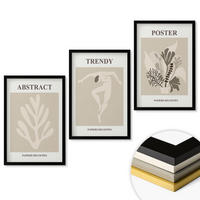 WANDBILDER 3er-Set - 40x60 cm Schwarzer Rahmen - Blumenmuster beige braun - Schwarz, Kunststoff (40/60cm) - ArtPrintCave