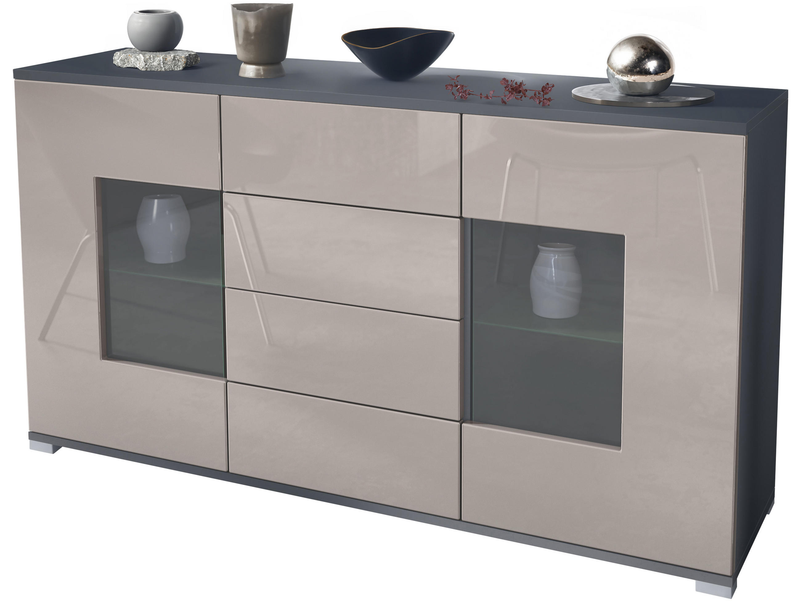SIDEBOARD Grömitz Sandgrau Hochglanz - Sandfarben, Holzwerkstoff (138.5/75.5/35cm) - Vladon