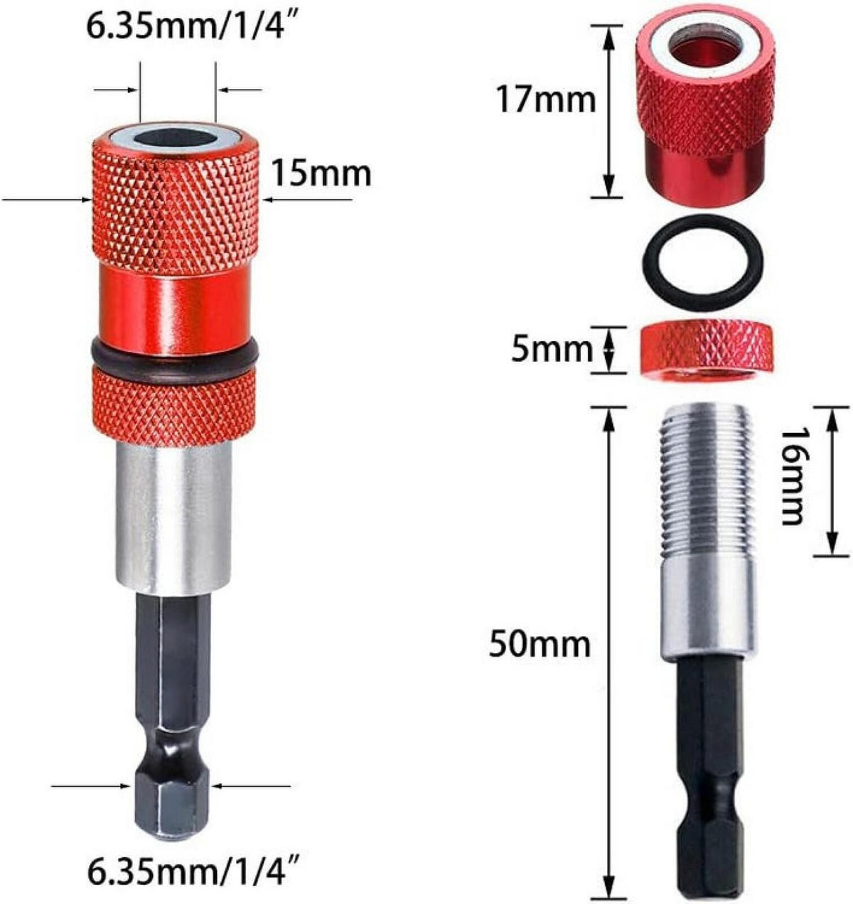 BOHRER – mit einstellbarem Tiefenbegrenzer, 1/4-Zoll-Sechskantschaft, zweiteiliges Set - Rot, Metall (6.6/0.6/1cm) - DCA