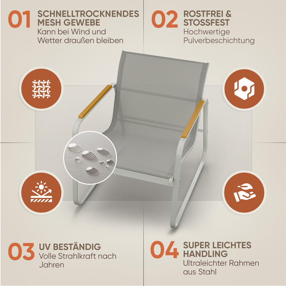 GARTENMÖBEL 4er Set, 2 Sessel 1 Tisch und 1 Bank, Grau - Grau, Metall - Blumtal