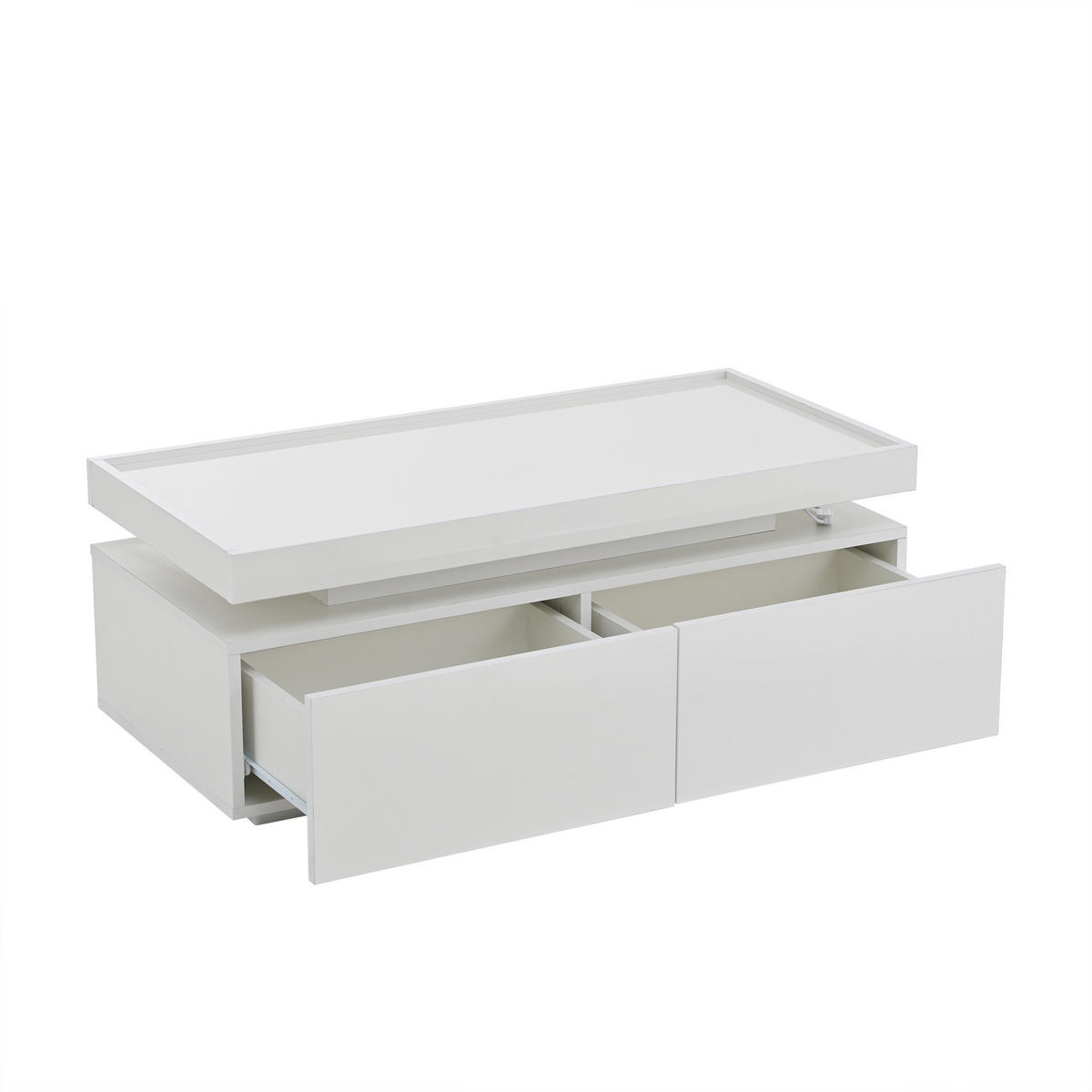 COUCHTISCH LED Weiß Hochglanz 2 Schubladen 95x45x35cm Geometrisch - Weiß, Holzwerkstoff (95/45/35cm) - FLIEKS