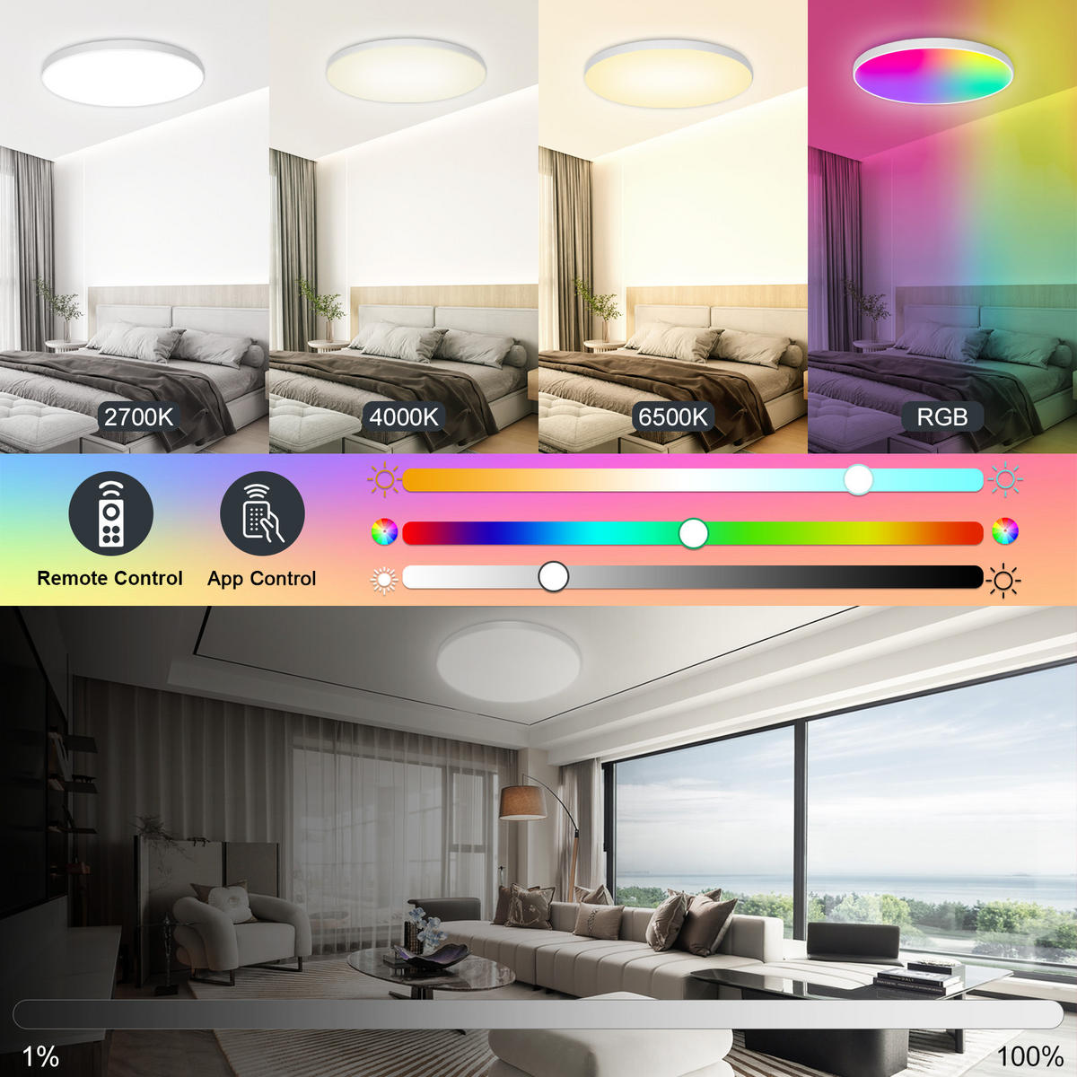 DECKENLEUCHTE CE1533W LED APP CCT RGB Weiss - Weiß, Kunststoff (30.5/30.5/5.5cm) - LOVHAUS