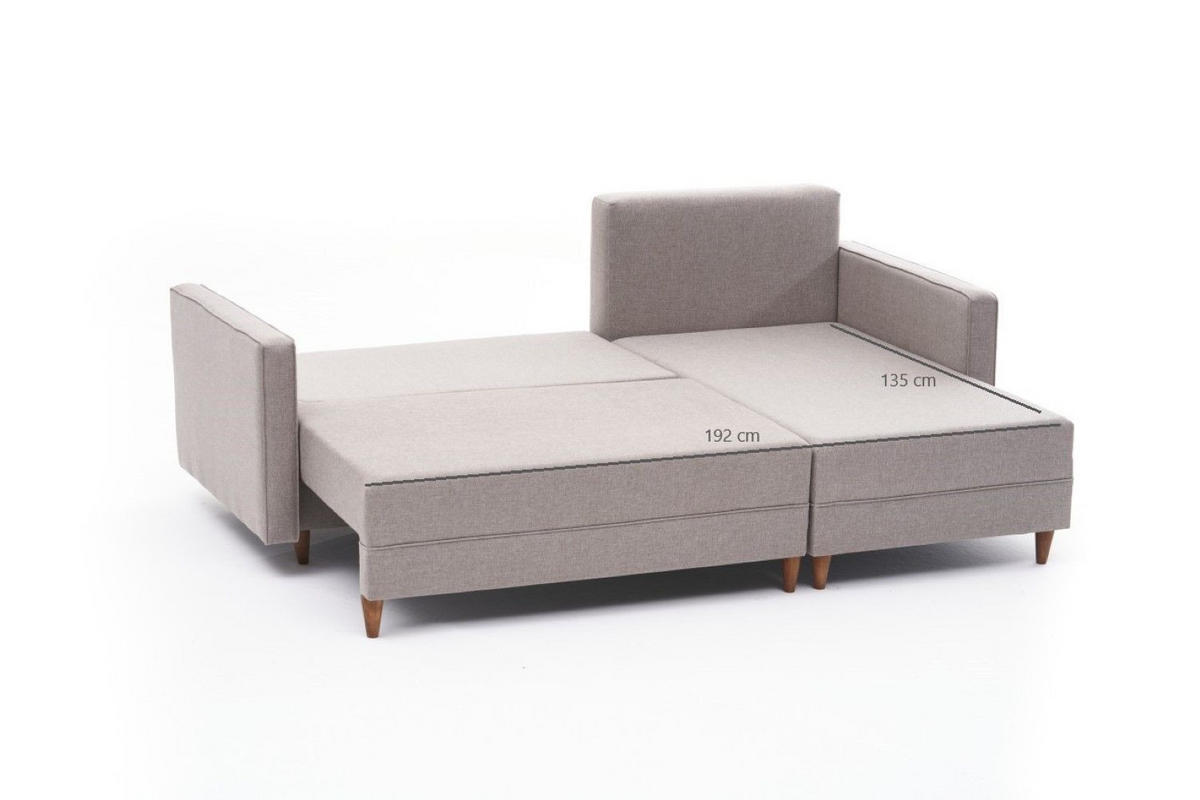 ECKSOFA mit Schlaffunktion, 215 cm Gesamtbreite - Beige/Creme, Holz/Buchenholz (150/215cm) - myHomelando