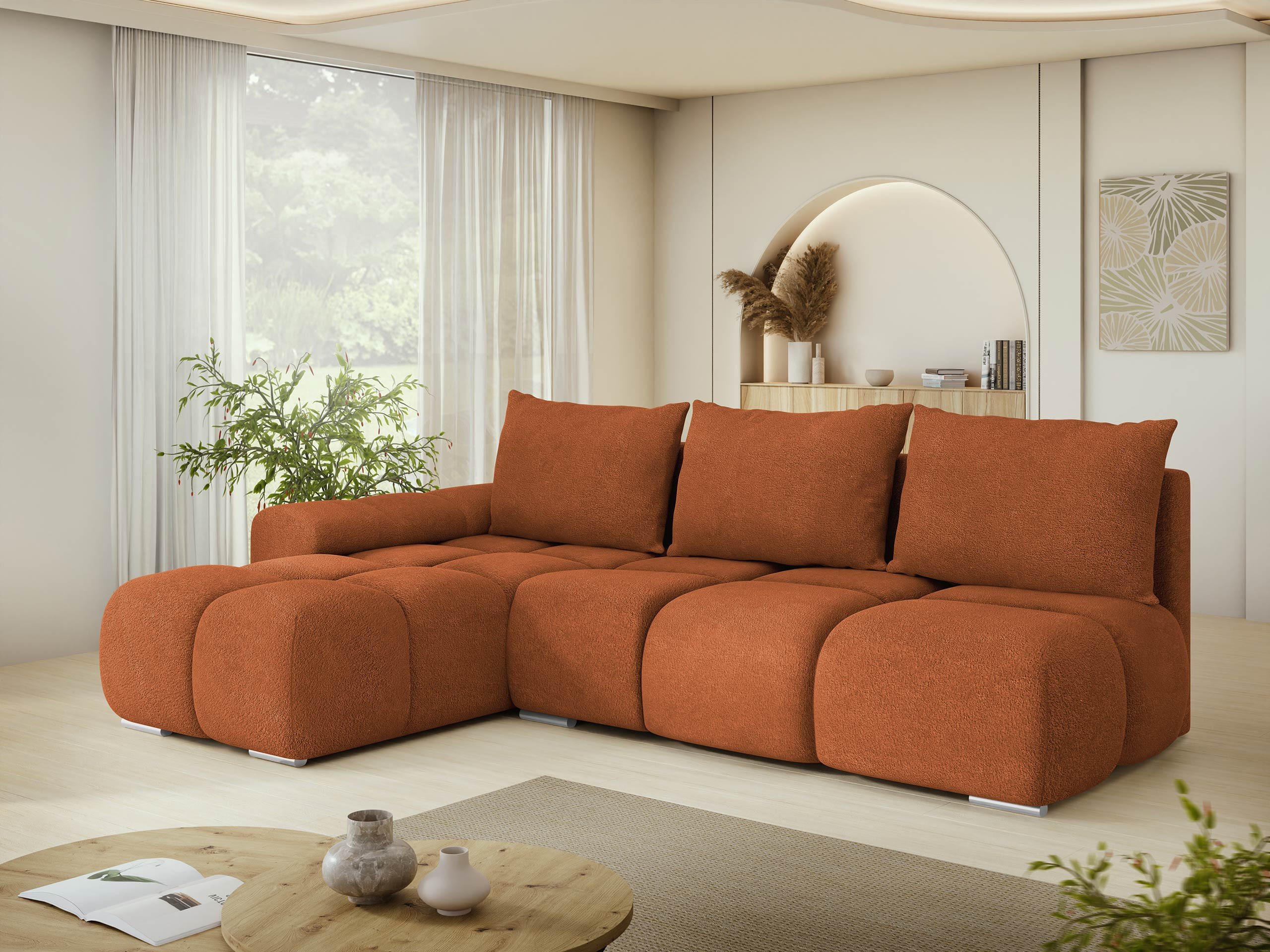 ECKSOFA Bestii, Seite: Links - Schwarz/Bronzefarben, Holz/Kunststoff (270/183cm) - MIRJAN24