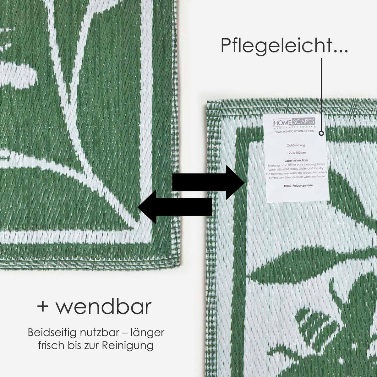 OUTDOORTEPPICH floral mit Bienen-Design 122/182 cm - Grün, Kunststoff (122/182cm) - Homescapes