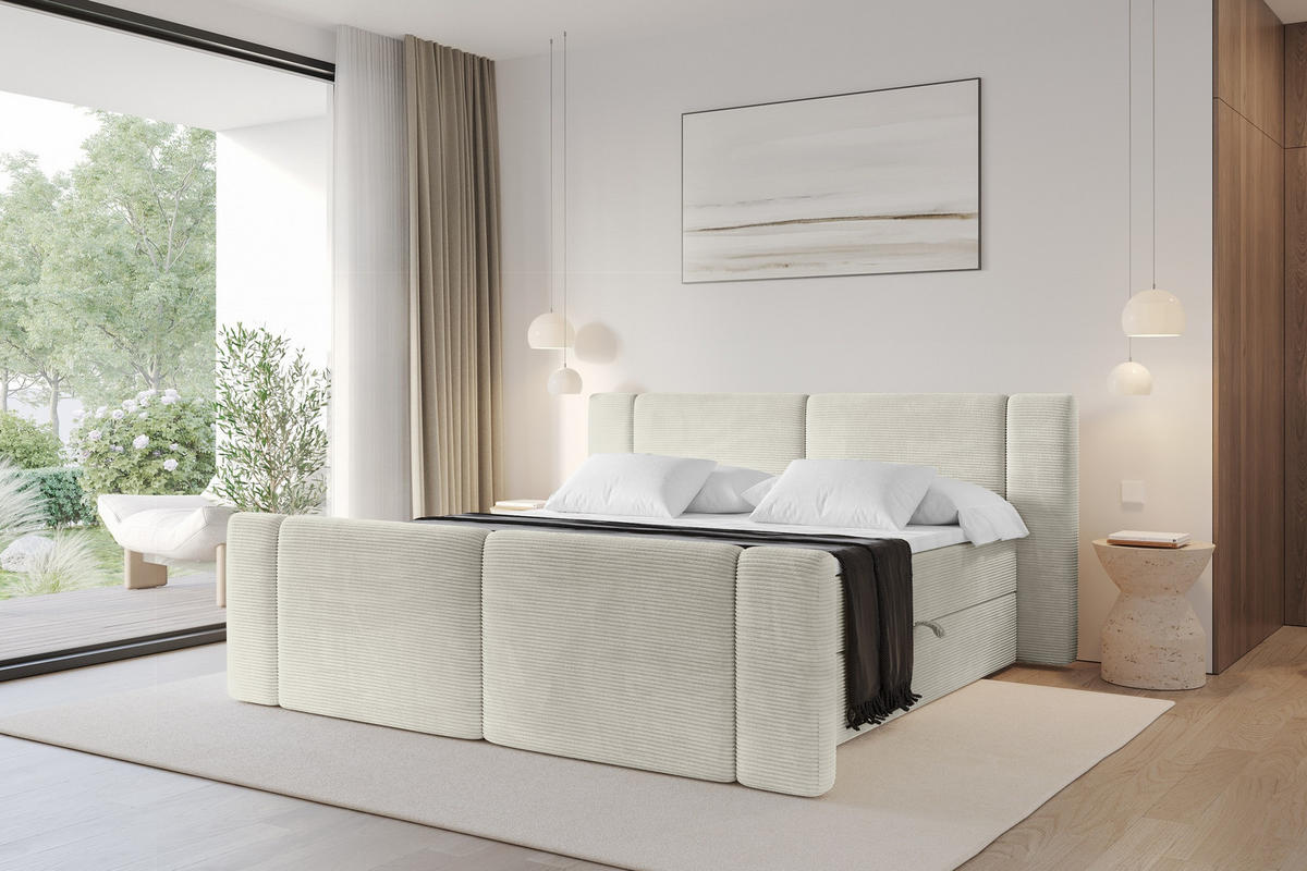 BOXBETT mit Matratze H3 - EVON Zanozek - 120x200 cm Creme - Creme, Holzwerkstoff (120/200cm) - ALTDECOR