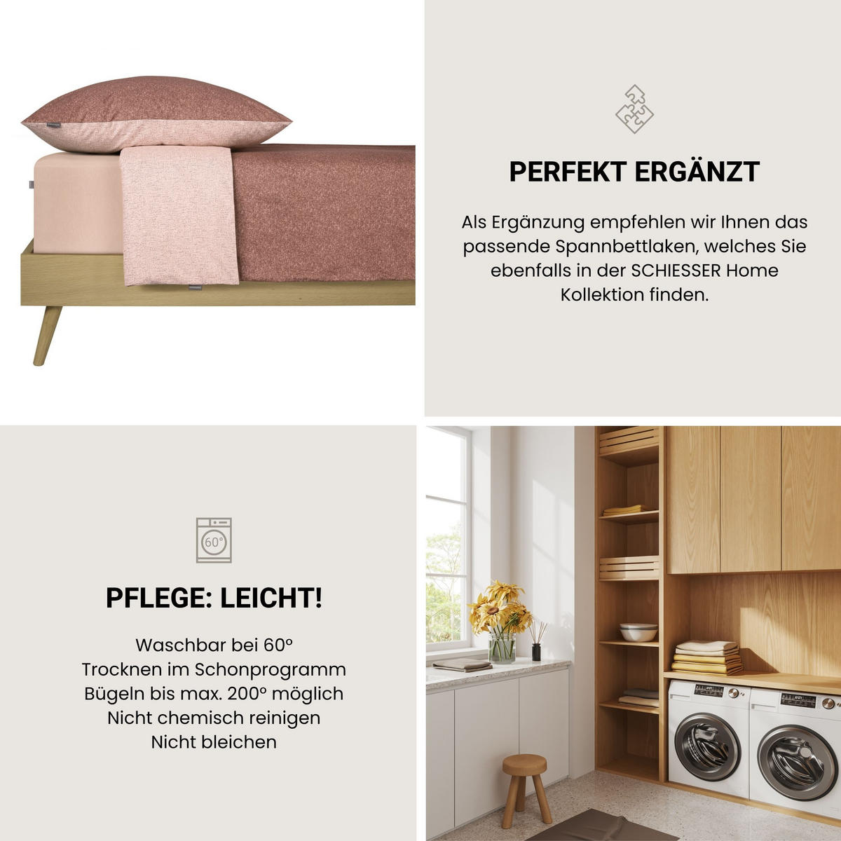 BETTWÄSCHESET Vinnie - Renforcé - 2-teilig - 135x200 cm - Puderrosa - Pink/Rosa, Textil (135/200cm) - SCHIESSER